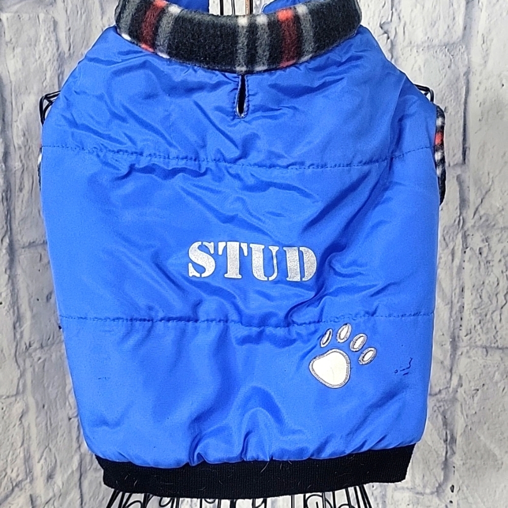 Blue Nylon Stud Dog Velcro Vest Jacket 12.5X14‎ inches